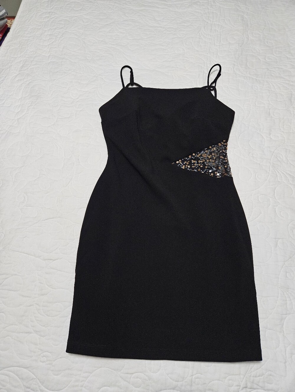 Jump Black Spaghetti Strap Mini Dress with Sequin Side Detail